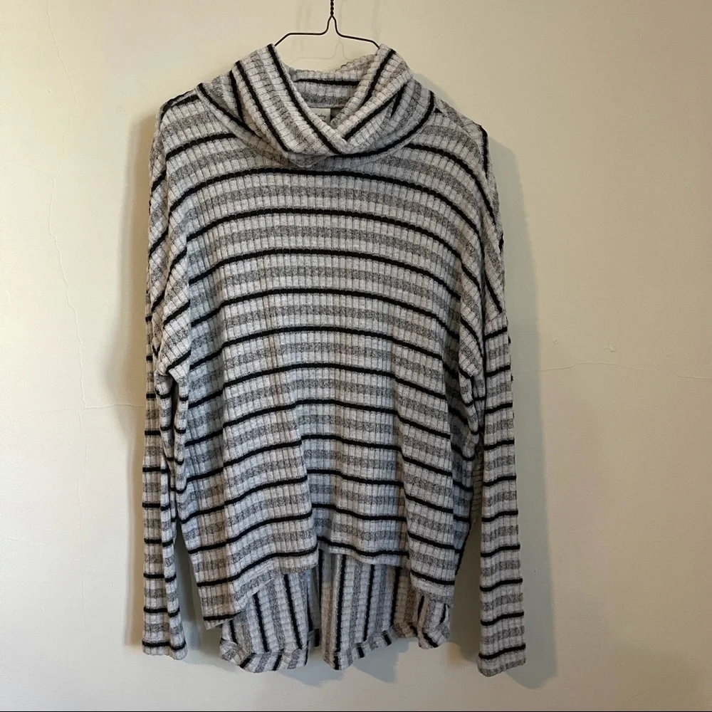 Anthropologie Grey Striped Cowl Neck Sweater Top - Picture 3 of 8